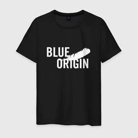 Мужская футболка хлопок с принтом Blue Origin logo перо в Екатеринбурге, 100% хлопок | прямой крой, круглый вырез горловины, длина до линии бедер, слегка спущенное плечо. | Тематика изображения на принте: blue origin | блю ориджин | перо