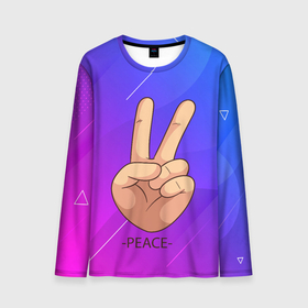 Мужской лонгслив 3D с принтом ВСЕМ МИР | PEACE (Z) в Тюмени, 100% полиэстер | длинные рукава, круглый вырез горловины, полуприлегающий силуэт | anarchy | hippies | peace | анархизм | анархия | два пальца | знак | знаки | любовь | мир | мир всем | хиппи