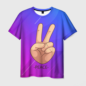 Мужская футболка 3D с принтом ВСЕМ МИР | PEACE (Z) в Санкт-Петербурге, 100% полиэфир | прямой крой, круглый вырез горловины, длина до линии бедер | anarchy | hippies | peace | анархизм | анархия | два пальца | знак | знаки | любовь | мир | мир всем | хиппи
