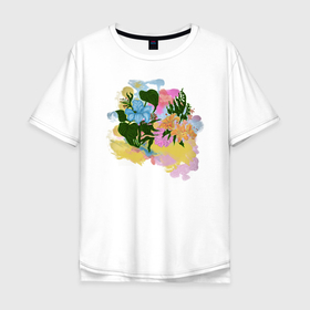 Мужская футболка хлопок Oversize с принтом Цветы акварель , 100% хлопок | свободный крой, круглый ворот, “спинка” длиннее передней части | flowers | watercolors | акварель | краски | лилия | цветы