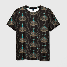 Мужская футболка 3D с принтом Трехцветный арт деко  в Санкт-Петербурге, 100% полиэфир | прямой крой, круглый вырез горловины, длина до линии бедер | абстрактный | арт | арт деко | геометрические фигуры | креативный | модный | молодежный | современный | украшение | черный фон