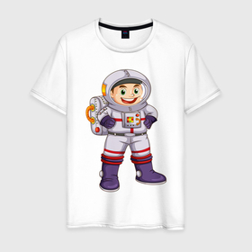 Мужская футболка хлопок с принтом Веселый космонавт , 100% хлопок | прямой крой, круглый вырез горловины, длина до линии бедер, слегка спущенное плечо. | астронавт | веселый космонавт | космический корабль | космонавт | космос | скафандр