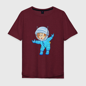 Мужская футболка хлопок Oversize с принтом Счастливый космонавт в Белгороде, 100% хлопок | свободный крой, круглый ворот, “спинка” длиннее передней части | астронавт | звезды | космонавт | космос | полет в космос | скафандр