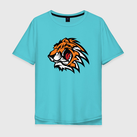 Мужская футболка хлопок Oversize с принтом Злой Тигр в Курске, 100% хлопок | свободный крой, круглый ворот, “спинка” длиннее передней части | 2022 | animal | cat | lion | tiger | год тигра | животные | зубы | кот | кошка | лев | охотник | полосатый | природа | тигр | тигренок | тигрица | хищник