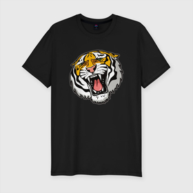 Мужская футболка хлопок Slim с принтом Tiger в Петрозаводске, 92% хлопок, 8% лайкра | приталенный силуэт, круглый вырез ворота, длина до линии бедра, короткий рукав | 2022 | animal | cat | lion | tiger | год тигра | животные | зубы | кот | кошка | лев | охотник | полосатый | природа | тигр | тигренок | тигрица | хищник