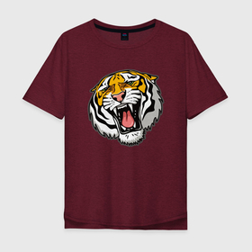 Мужская футболка хлопок Oversize с принтом Tiger в Курске, 100% хлопок | свободный крой, круглый ворот, “спинка” длиннее передней части | 2022 | animal | cat | lion | tiger | год тигра | животные | зубы | кот | кошка | лев | охотник | полосатый | природа | тигр | тигренок | тигрица | хищник