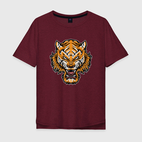 Мужская футболка хлопок Oversize с принтом Cool Tiger в Курске, 100% хлопок | свободный крой, круглый ворот, “спинка” длиннее передней части | 2022 | animal | cat | lion | tiger | год тигра | животные | зубы | кот | кошка | лев | охотник | полосатый | природа | тигр | тигренок | тигрица | хищник