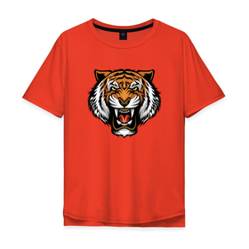 Мужская футболка хлопок Oversize с принтом Angry Tiger в Курске, 100% хлопок | свободный крой, круглый ворот, “спинка” длиннее передней части | 2022 | animal | cat | lion | tiger | год тигра | животные | зубы | кот | кошка | лев | охотник | полосатый | природа | тигр | тигренок | тигрица | хищник