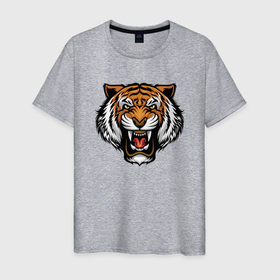 Мужская футболка хлопок с принтом Angry Tiger , 100% хлопок | прямой крой, круглый вырез горловины, длина до линии бедер, слегка спущенное плечо. | 2022 | animal | cat | lion | tiger | год тигра | животные | зубы | кот | кошка | лев | охотник | полосатый | природа | тигр | тигренок | тигрица | хищник
