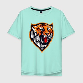 Мужская футболка хлопок Oversize с принтом Tiger Scream в Новосибирске, 100% хлопок | свободный крой, круглый ворот, “спинка” длиннее передней части | Тематика изображения на принте: 2022 | animal | cat | lion | tiger | год тигра | животные | зубы | кот | кошка | лев | охотник | полосатый | природа | тигр | тигренок | тигрица | хищник