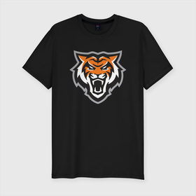 Мужская футболка хлопок Slim с принтом Tigers Team в Екатеринбурге, 92% хлопок, 8% лайкра | приталенный силуэт, круглый вырез ворота, длина до линии бедра, короткий рукав | 2022 | animal | cat | lion | tiger | год тигра | животные | зубы | кот | кошка | лев | охотник | полосатый | природа | тигр | тигренок | тигрица | хищник