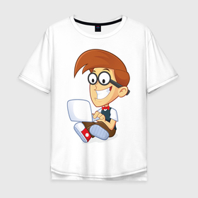 Мужская футболка хлопок Oversize с принтом Довольный программист в Кировске, 100% хлопок | свободный крой, круглый ворот, “спинка” длиннее передней части | java c | день программиста | компьютер | компьюторщик | программист | языки программирования