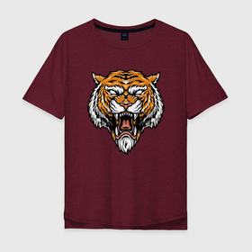 Мужская футболка хлопок Oversize с принтом Boss Tiger в Кировске, 100% хлопок | свободный крой, круглый ворот, “спинка” длиннее передней части | 2022 | animal | cat | lion | tiger | год тигра | животные | зубы | кот | кошка | лев | охотник | полосатый | природа | тигр | тигренок | тигрица | хищник