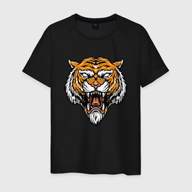 Мужская футболка хлопок с принтом Boss Tiger в Новосибирске, 100% хлопок | прямой крой, круглый вырез горловины, длина до линии бедер, слегка спущенное плечо. | 2022 | animal | cat | lion | tiger | год тигра | животные | зубы | кот | кошка | лев | охотник | полосатый | природа | тигр | тигренок | тигрица | хищник