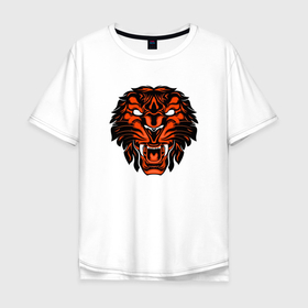 Мужская футболка хлопок Oversize с принтом African Tiger в Курске, 100% хлопок | свободный крой, круглый ворот, “спинка” длиннее передней части | 2022 | animal | cat | lion | tiger | год тигра | животные | зубы | кот | кошка | лев | охотник | полосатый | природа | тигр | тигренок | тигрица | хищник