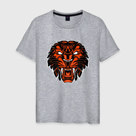 Мужская футболка хлопок с принтом African Tiger в Новосибирске, 100% хлопок | прямой крой, круглый вырез горловины, длина до линии бедер, слегка спущенное плечо. | 2022 | animal | cat | lion | tiger | год тигра | животные | зубы | кот | кошка | лев | охотник | полосатый | природа | тигр | тигренок | тигрица | хищник
