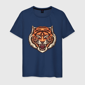 Мужская футболка хлопок с принтом Tiger Meow в Екатеринбурге, 100% хлопок | прямой крой, круглый вырез горловины, длина до линии бедер, слегка спущенное плечо. | 2022 | animal | cat | lion | tiger | год тигра | животные | зубы | кот | кошка | лев | охотник | полосатый | природа | тигр | тигренок | тигрица | хищник