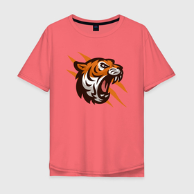 Мужская футболка хлопок Oversize с принтом Tiger Flash в Санкт-Петербурге, 100% хлопок | свободный крой, круглый ворот, “спинка” длиннее передней части | Тематика изображения на принте: 2022 | animal | cat | lion | tiger | год тигра | животные | зубы | кот | кошка | лев | охотник | полосатый | природа | тигр | тигренок | тигрица | хищник