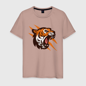 Мужская футболка хлопок с принтом Tiger Flash в Курске, 100% хлопок | прямой крой, круглый вырез горловины, длина до линии бедер, слегка спущенное плечо. | 2022 | animal | cat | lion | tiger | год тигра | животные | зубы | кот | кошка | лев | охотник | полосатый | природа | тигр | тигренок | тигрица | хищник