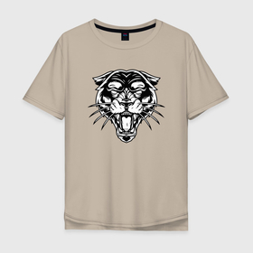 Мужская футболка хлопок Oversize с принтом Night Tiger в Санкт-Петербурге, 100% хлопок | свободный крой, круглый ворот, “спинка” длиннее передней части | 2022 | animal | cat | lion | tiger | год тигра | животные | зубы | кот | кошка | лев | охотник | полосатый | природа | тигр | тигренок | тигрица | хищник