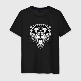Мужская футболка хлопок с принтом Night Tiger в Курске, 100% хлопок | прямой крой, круглый вырез горловины, длина до линии бедер, слегка спущенное плечо. | 2022 | animal | cat | lion | tiger | год тигра | животные | зубы | кот | кошка | лев | охотник | полосатый | природа | тигр | тигренок | тигрица | хищник