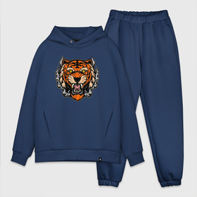 Мужской костюм хлопок OVERSIZE с принтом Smoke Tiger ,  |  | Тематика изображения на принте: 2022 | animal | cat | lion | tiger | год тигра | животные | зубы | кот | кошка | лев | охотник | полосатый | природа | тигр | тигренок | тигрица | хищник