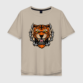 Мужская футболка хлопок Oversize с принтом Smoke Tiger в Санкт-Петербурге, 100% хлопок | свободный крой, круглый ворот, “спинка” длиннее передней части | 2022 | animal | cat | lion | tiger | год тигра | животные | зубы | кот | кошка | лев | охотник | полосатый | природа | тигр | тигренок | тигрица | хищник