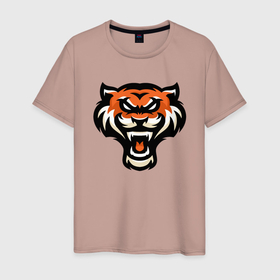Мужская футболка хлопок с принтом Тигр , 100% хлопок | прямой крой, круглый вырез горловины, длина до линии бедер, слегка спущенное плечо. | 2022 | animal | cat | lion | tiger | год тигра | животные | зубы | кот | кошка | лев | охотник | полосатый | природа | тигр | тигренок | тигрица | хищник