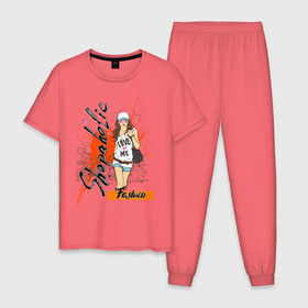 Мужская пижама хлопок с принтом Shopaholic в Санкт-Петербурге, 100% хлопок | брюки и футболка прямого кроя, без карманов, на брюках мягкая резинка на поясе и по низу штанин
 | shopaholic | модница | шопинг | шопоголик
