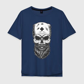 Мужская футболка хлопок Oversize с принтом Врач в Кировске, 100% хлопок | свободный крой, круглый ворот, “спинка” длиннее передней части | doctor | skull | врач | медбрат | медик | череп