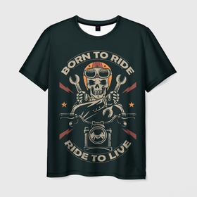 Мужская футболка 3D с принтом Прирожденный гонщик в Петрозаводске, 100% полиэфир | прямой крой, круглый вырез горловины, длина до линии бедер | moto | motorcycle | мопеды | мото | мотоцикл | мотоциклист | мотоциклисту | мотоцыкл | моцик | скелет | череп