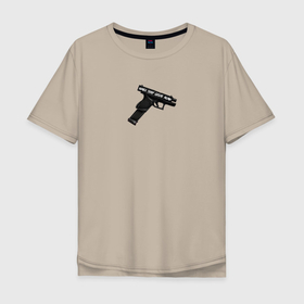 Мужская футболка хлопок Oversize с принтом Glock-18 в Петрозаводске, 100% хлопок | свободный крой, круглый ворот, “спинка” длиннее передней части | арт | надпись | оружие | пистолет | популярное