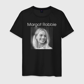 Мужская футболка хлопок с принтом Margot Robbie в Санкт-Петербурге, 100% хлопок | прямой крой, круглый вырез горловины, длина до линии бедер, слегка спущенное плечо. | margot robbie | актриса | марго робби | продюсер | чб