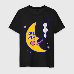 Мужская футболка хлопок с принтом ГРУСТНАЯ ЛУНА , 100% хлопок | прямой крой, круглый вырез горловины, длина до линии бедер, слегка спущенное плечо. | moon | sad | space | грусть | космос | луна | печаль | тоска