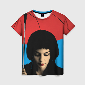 Женская футболка 3D с принтом Amlie в Санкт-Петербурге, 100% полиэфир ( синтетическое хлопкоподобное полотно) | прямой крой, круглый вырез горловины, длина до линии бедер | amelie poulain | amlie | амели | амели пулен | фильм амели