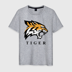Мужская футболка хлопок с принтом Тигр - Tiger в Екатеринбурге, 100% хлопок | прямой крой, круглый вырез горловины, длина до линии бедер, слегка спущенное плечо. | 2022 | animal | cat | lion | tiger | год тигра | животные | зверь | зубы | кот | кошка | лев | охотник | полосатый | природа | тигр | тигренок | тигрица | хищник