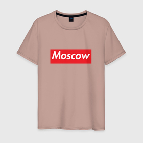 Мужская футболка хлопок с принтом Moscow в Петрозаводске, 100% хлопок | прямой крой, круглый вырез горловины, длина до линии бедер, слегка спущенное плечо. | moscow | supreme | москва | супреме | суприм