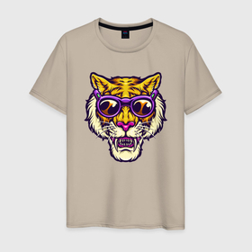 Мужская футболка хлопок с принтом Тигр в очках , 100% хлопок | прямой крой, круглый вырез горловины, длина до линии бедер, слегка спущенное плечо. | 2022 | animal | cat | lion | tiger | год тигра | животные | зверь | зубы | кот | кошка | лев | охотник | очки | полосатый | природа | тигр | тигренок | тигрица | хипстер | хищник