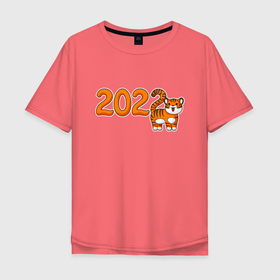Мужская футболка хлопок Oversize с принтом 2022 - Год Тигра в Санкт-Петербурге, 100% хлопок | свободный крой, круглый ворот, “спинка” длиннее передней части | 2022 | animal | cat | lion | tiger | год тигра | животные | зверь | зубы | кот | кошка | лев | новый год | охотник | полосатый | природа | тигр | тигренок | тигрица | хищник