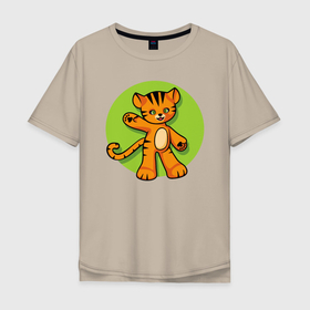 Мужская футболка хлопок Oversize с принтом Hello Tiger в Белгороде, 100% хлопок | свободный крой, круглый ворот, “спинка” длиннее передней части | 2022 | animal | cat | lion | tiger | год тигра | животные | зверь | зубы | кот | кошка | лев | охотник | полосатый | природа | тигр | тигренок | тигрица | хищник