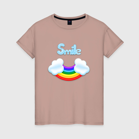 Женская футболка хлопок с принтом Радуга в Белгороде, 100% хлопок | прямой крой, круглый вырез горловины, длина до линии бедер, слегка спущенное плечо | rainbow | smile | облака | радуга | улыбка