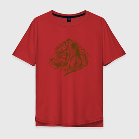 Мужская футболка хлопок Oversize с принтом Retro Tiger в Санкт-Петербурге, 100% хлопок | свободный крой, круглый ворот, “спинка” длиннее передней части | 2022 | animal | cat | lion | tiger | год тигра | животные | зверь | зубы | кот | кошка | лев | охотник | полосатый | природа | ретро | тигр | тигренок | тигрица | хищник