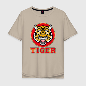 Мужская футболка хлопок Oversize с принтом Tiger Japan в Санкт-Петербурге, 100% хлопок | свободный крой, круглый ворот, “спинка” длиннее передней части | 2022 | animal | cat | lion | tiger | год тигра | животные | зверь | зубы | кот | кошка | лев | охотник | полосатый | природа | тигр | тигренок | тигрица | хищник
