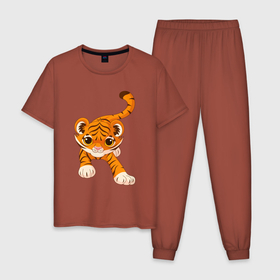 Мужская пижама хлопок с принтом Милый Тигренок , 100% хлопок | брюки и футболка прямого кроя, без карманов, на брюках мягкая резинка на поясе и по низу штанин
 | 2022 | animal | cat | lion | tiger | год тигра | животные | зверь | зубы | кот | кошка | лев | охотник | полосатый | природа | тигр | тигренок | тигрица | хищник