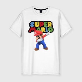Мужская футболка хлопок Slim с принтом Super Mario Dab в Петрозаводске, 92% хлопок, 8% лайкра | приталенный силуэт, круглый вырез ворота, длина до линии бедра, короткий рукав | dab | game | hype | nintendo | super mario | герой | игра | марио | нинтендо | хайп