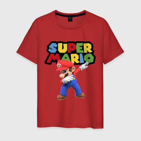 Мужская футболка хлопок с принтом Super Mario Dab в Тюмени, 100% хлопок | прямой крой, круглый вырез горловины, длина до линии бедер, слегка спущенное плечо. | dab | game | hype | nintendo | super mario | герой | игра | марио | нинтендо | хайп