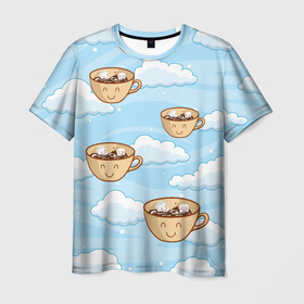 Мужская футболка 3D с принтом Для Зимних Чаепитий в Белгороде, 100% полиэфир | прямой крой, круглый вырез горловины, длина до линии бедер | кружка | маршмеллоу | небо | облака | снег