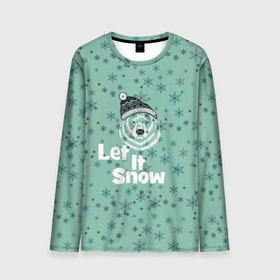 Мужской лонгслив 3D с принтом Зима снежинки в Санкт-Петербурге, 100% полиэстер | длинные рукава, круглый вырез горловины, полуприлегающий силуэт | let it snow | зима | идёт снег | медведь | метель | нг | новый год | рождество | снег | снегопад | снежинки