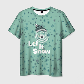 Мужская футболка 3D с принтом Зима снежинки , 100% полиэфир | прямой крой, круглый вырез горловины, длина до линии бедер | let it snow | зима | идёт снег | медведь | метель | нг | новый год | рождество | снег | снегопад | снежинки