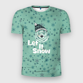 Мужская футболка 3D спортивная с принтом Зима снежинки в Кировске, 100% полиэстер с улучшенными характеристиками | приталенный силуэт, круглая горловина, широкие плечи, сужается к линии бедра | let it snow | зима | идёт снег | медведь | метель | нг | новый год | рождество | снег | снегопад | снежинки